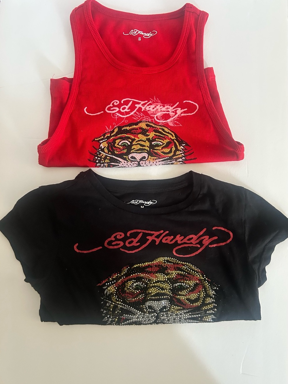 Ed Hardy Red & Black Tiger Graphic Crop Tops 2 for 40$